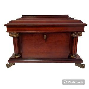 Vtg Bombay Co Wood Jewelry Box Neoclassical Corinthian Columns 091Z26 Brass Key